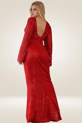 All Over Sequin Plus Size Red Maxi Dress