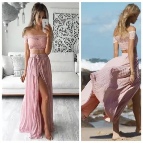 Beach Boho Dusty Pink Two Piece Wedding Dress | Prom Dress | Party Dress