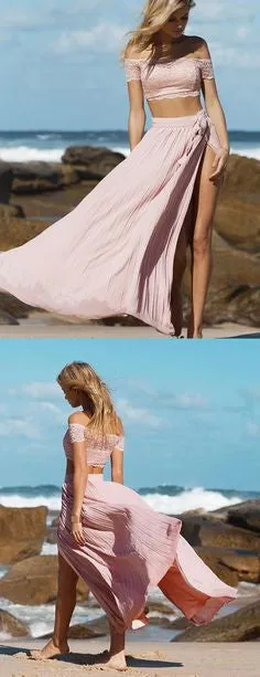 Beach Boho Dusty Pink Two Piece Wedding Dress | Prom Dress | Party Dress