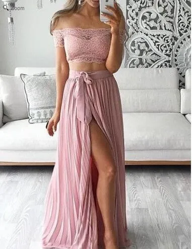 Beach Boho Dusty Pink Two Piece Wedding Dress | Prom Dress | Party Dress