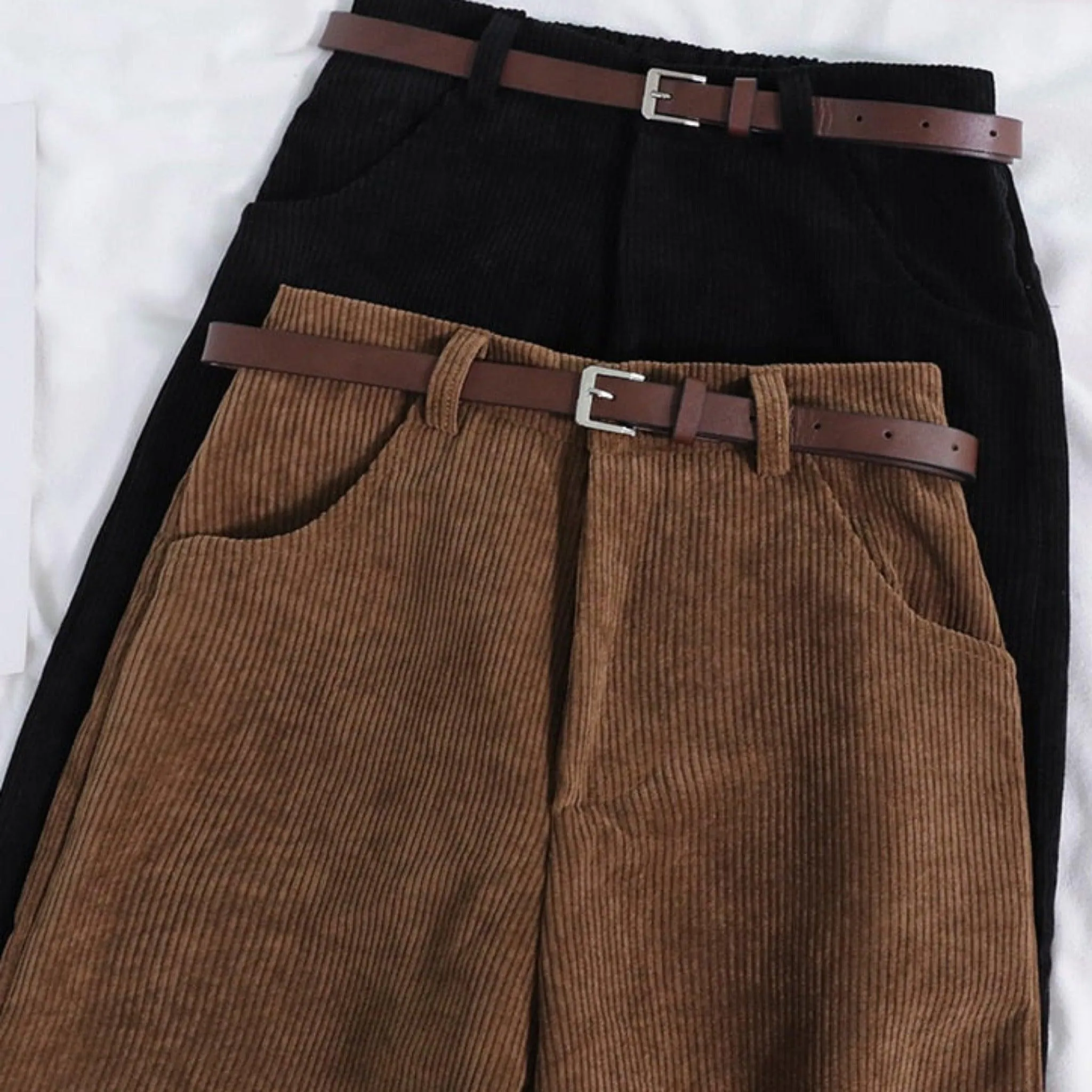 Best Simple High Waist Wide Leg Corduroy Pants for Women