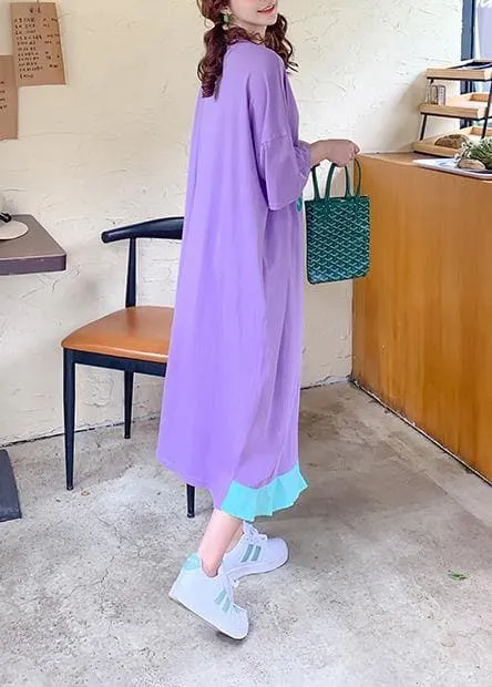 Bohemian purple Letter quilting clothes o neck patchwork loose Dresses