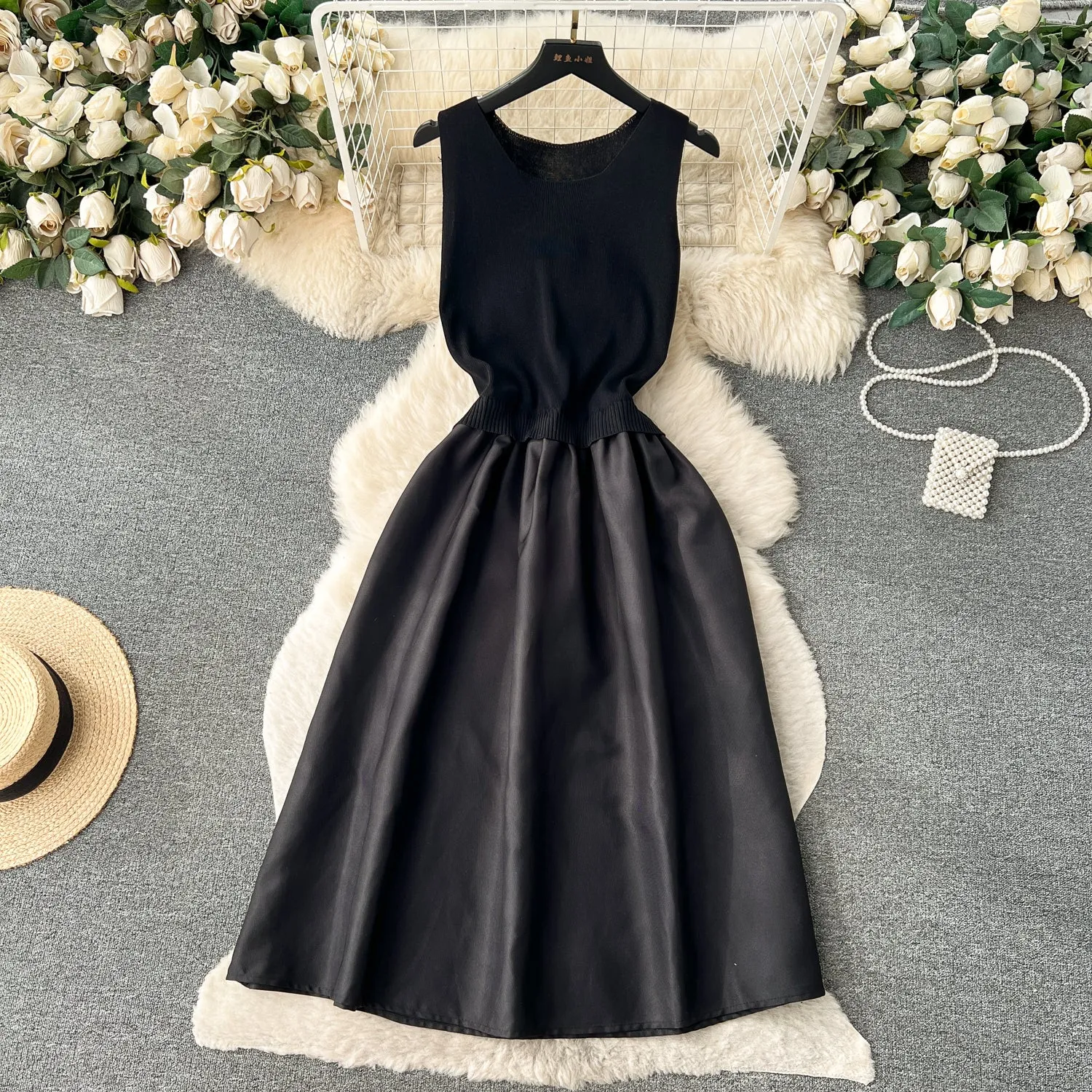 Cardigan&Slip Dress Color Blocking 2Pcs