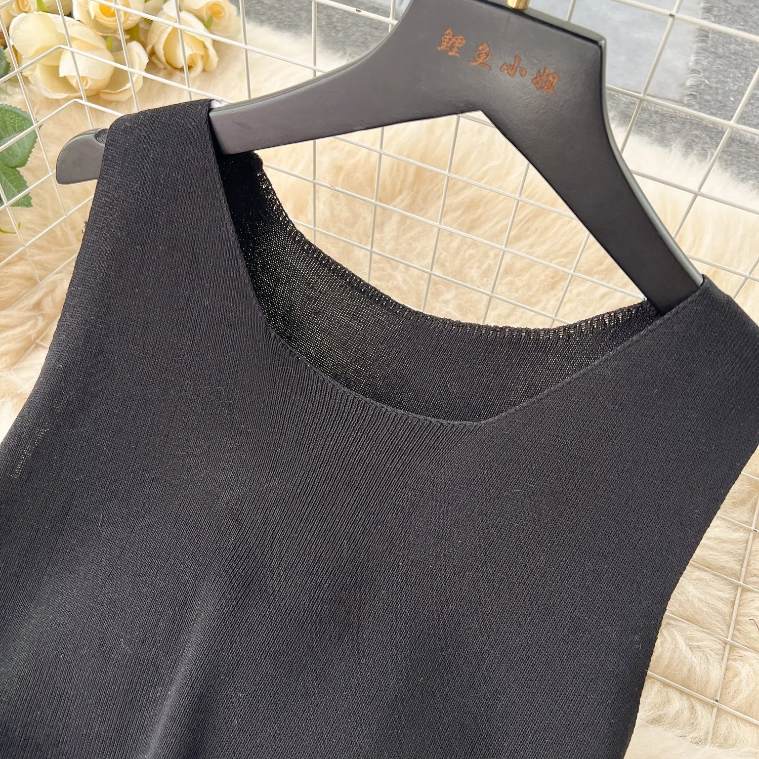 Cardigan&Slip Dress Color Blocking 2Pcs