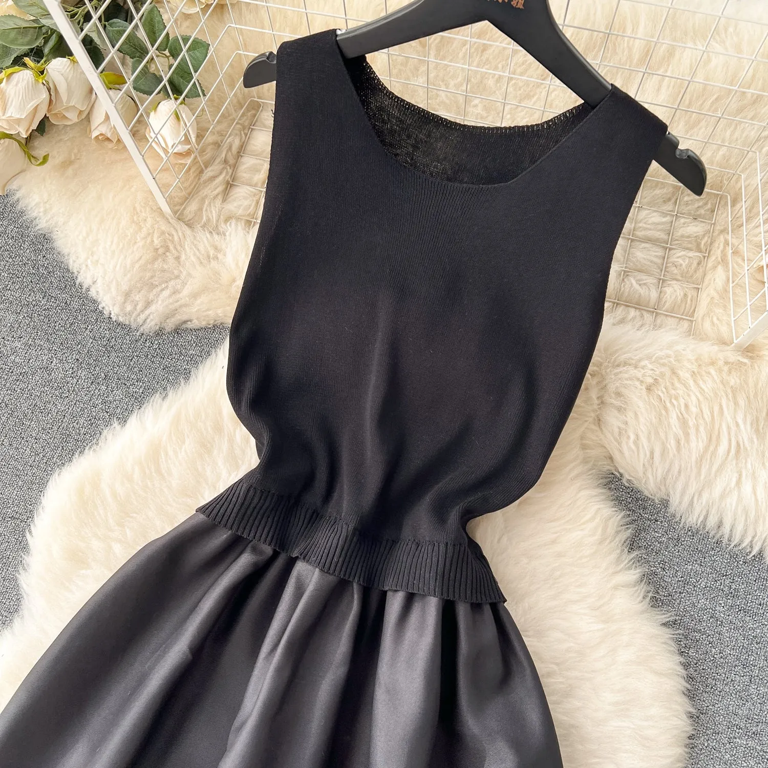 Cardigan&Slip Dress Color Blocking 2Pcs