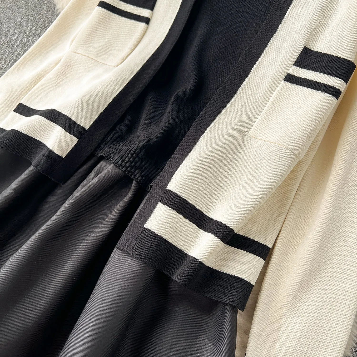 Cardigan&Slip Dress Color Blocking 2Pcs