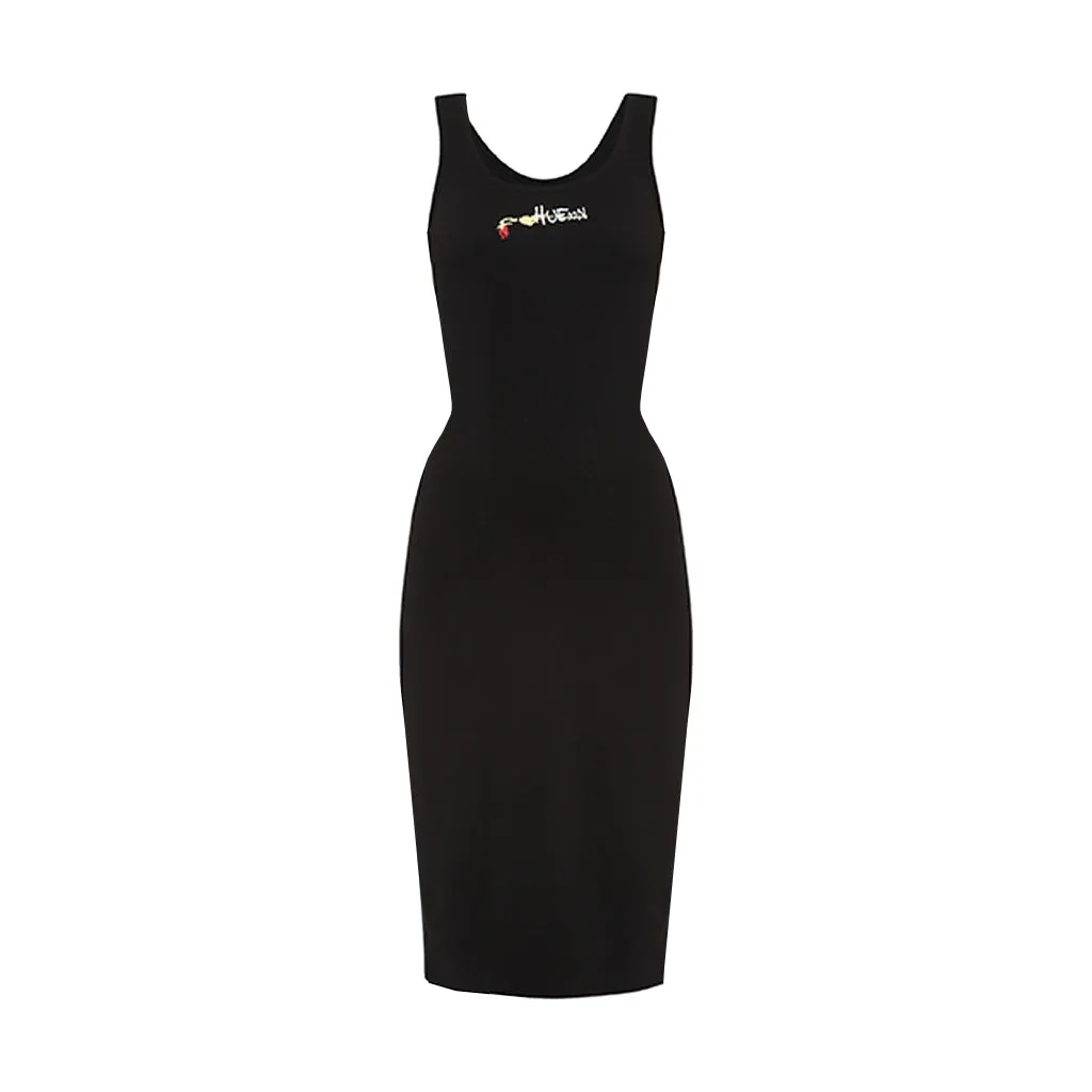 Cold Pressed Rose Bodycon Black Dress