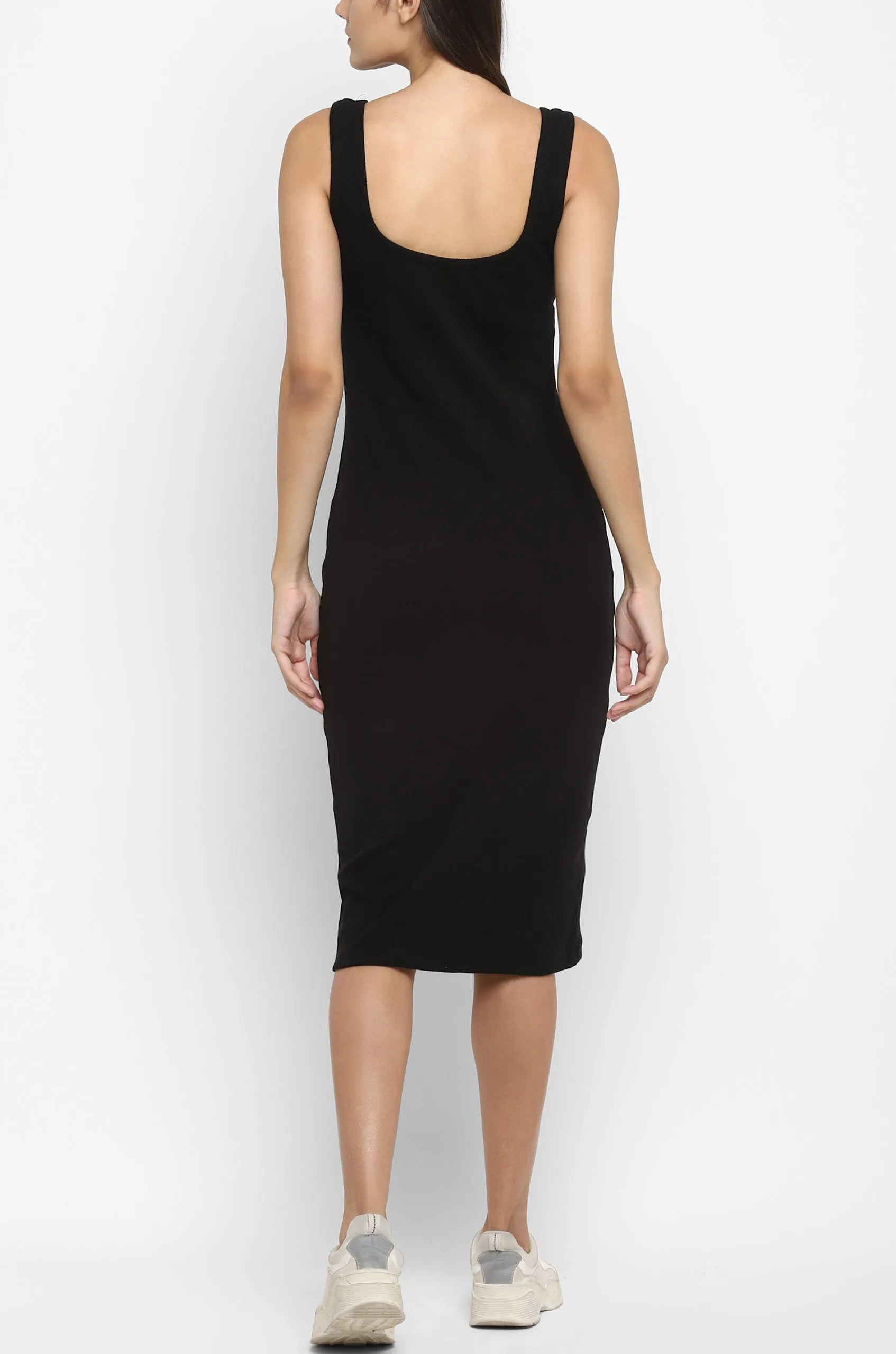 Cold Pressed Rose Bodycon Black Dress