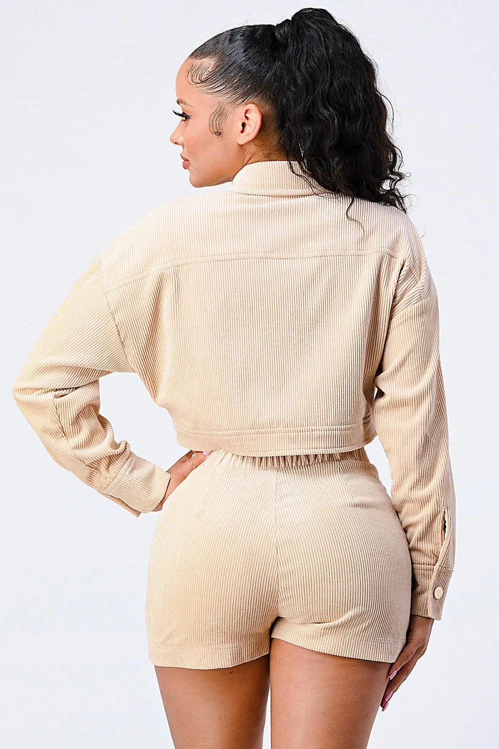 CORDUROY SIDE POCKETS DETAIL BUTTON SHORTS