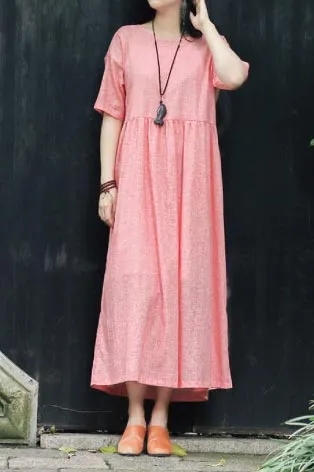 crew set head vintage linen long dress with loose waist CYM351