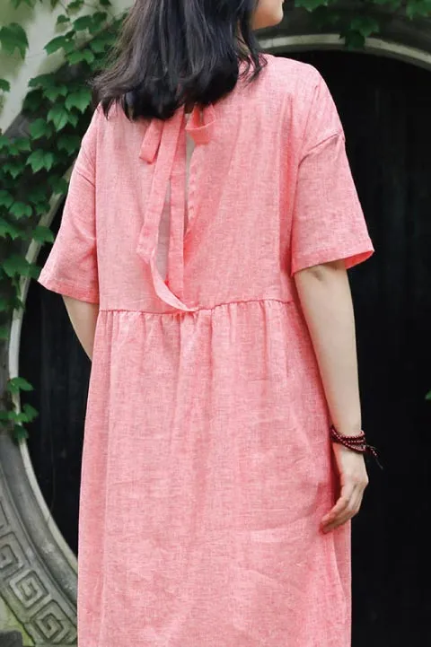 crew set head vintage linen long dress with loose waist CYM351