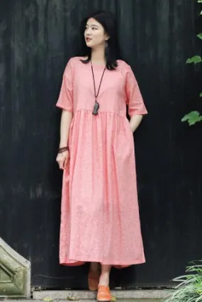 crew set head vintage linen long dress with loose waist CYM351