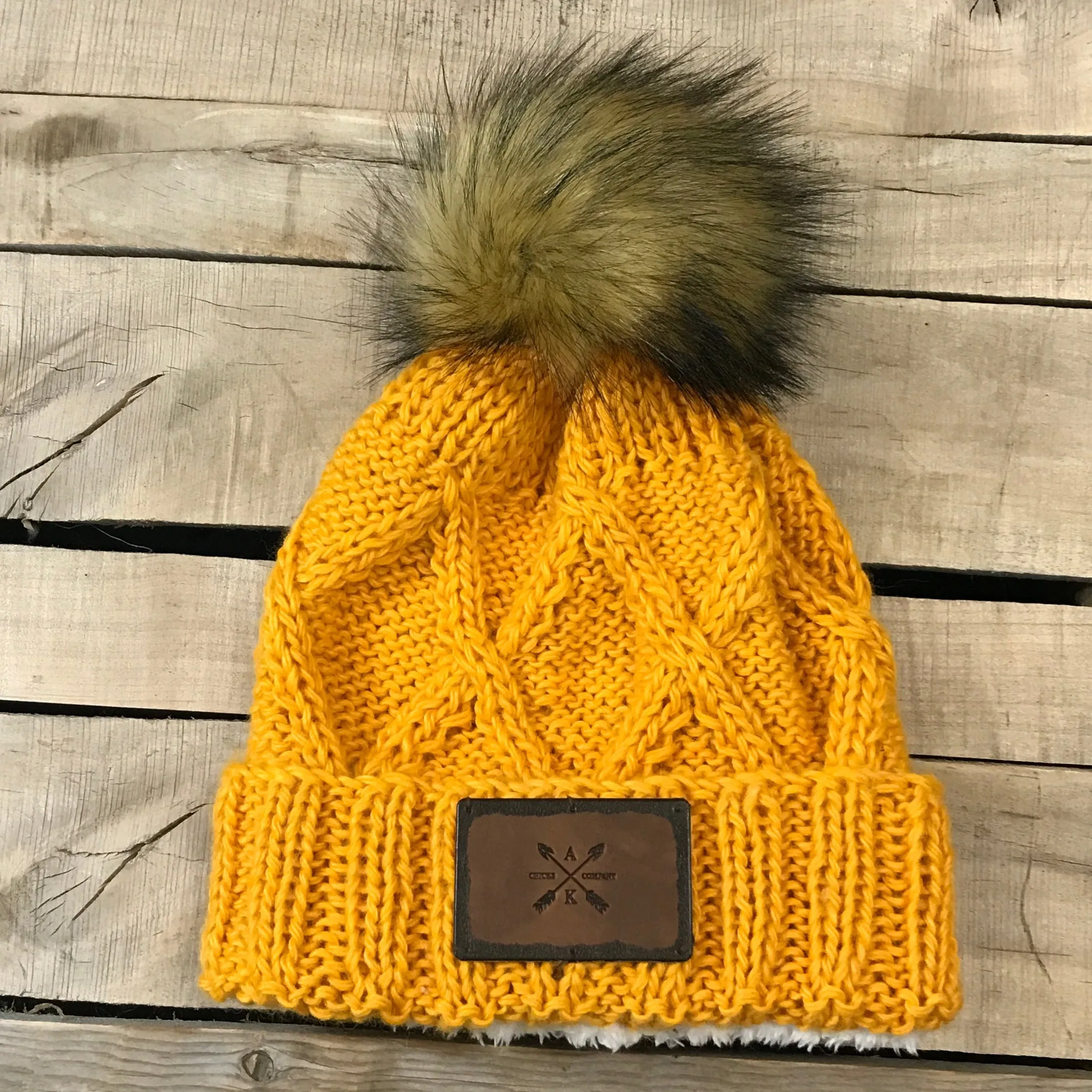 Cross Knit Faux Puff Hat