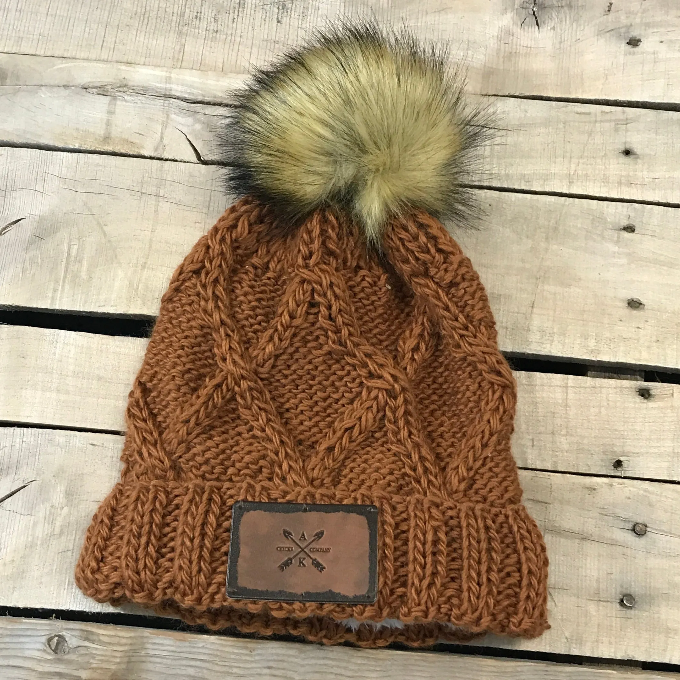 Cross Knit Faux Puff Hat