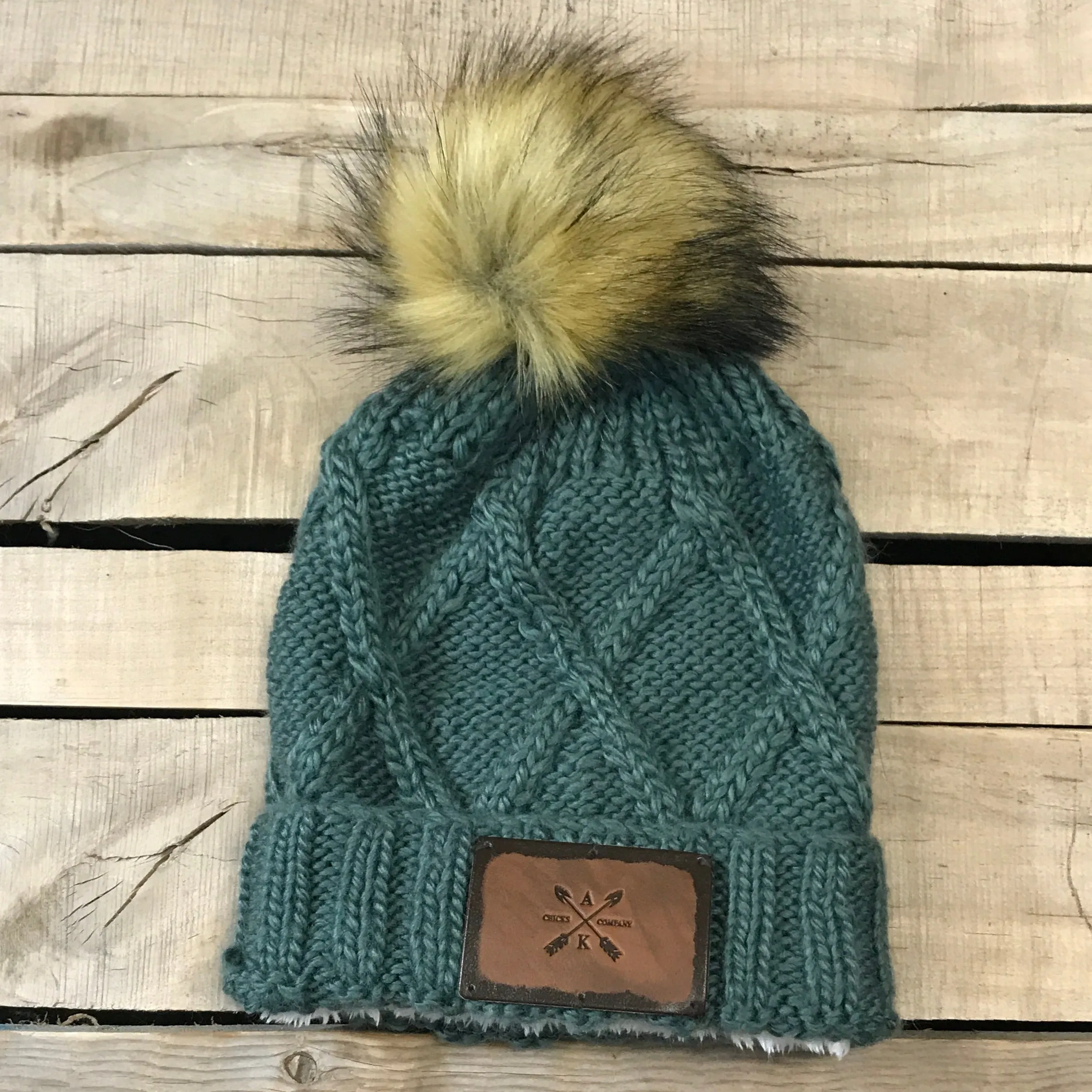 Cross Knit Faux Puff Hat