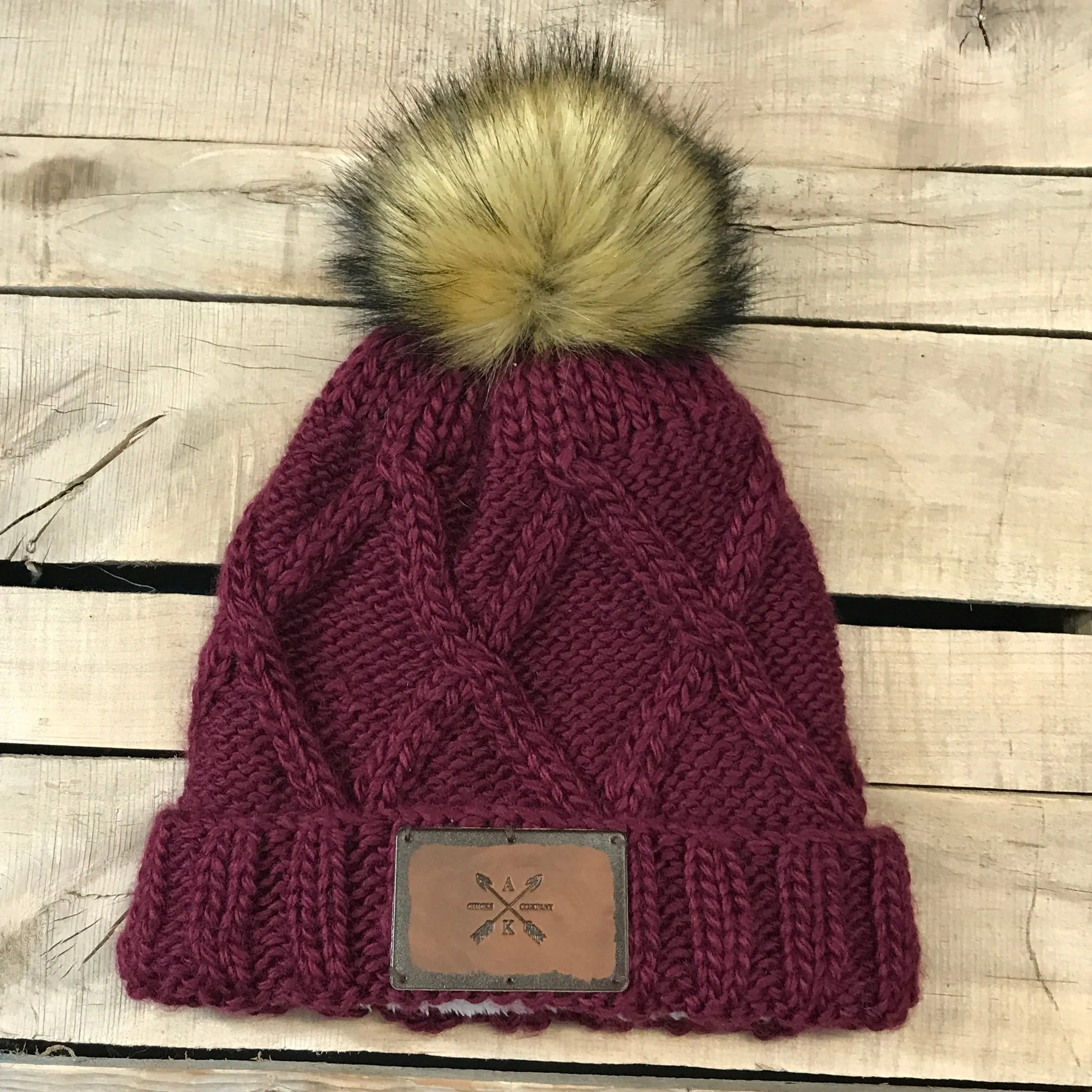 Cross Knit Faux Puff Hat
