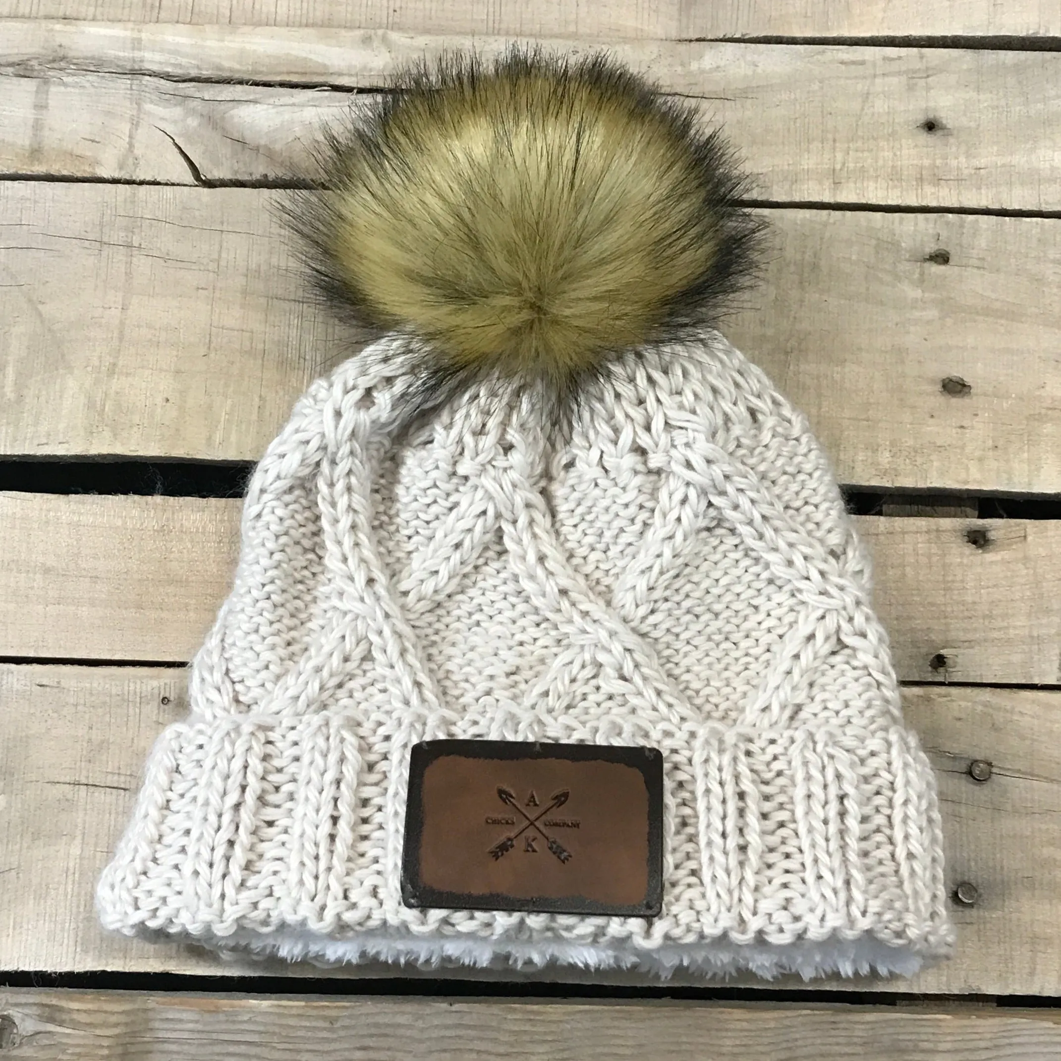Cross Knit Faux Puff Hat