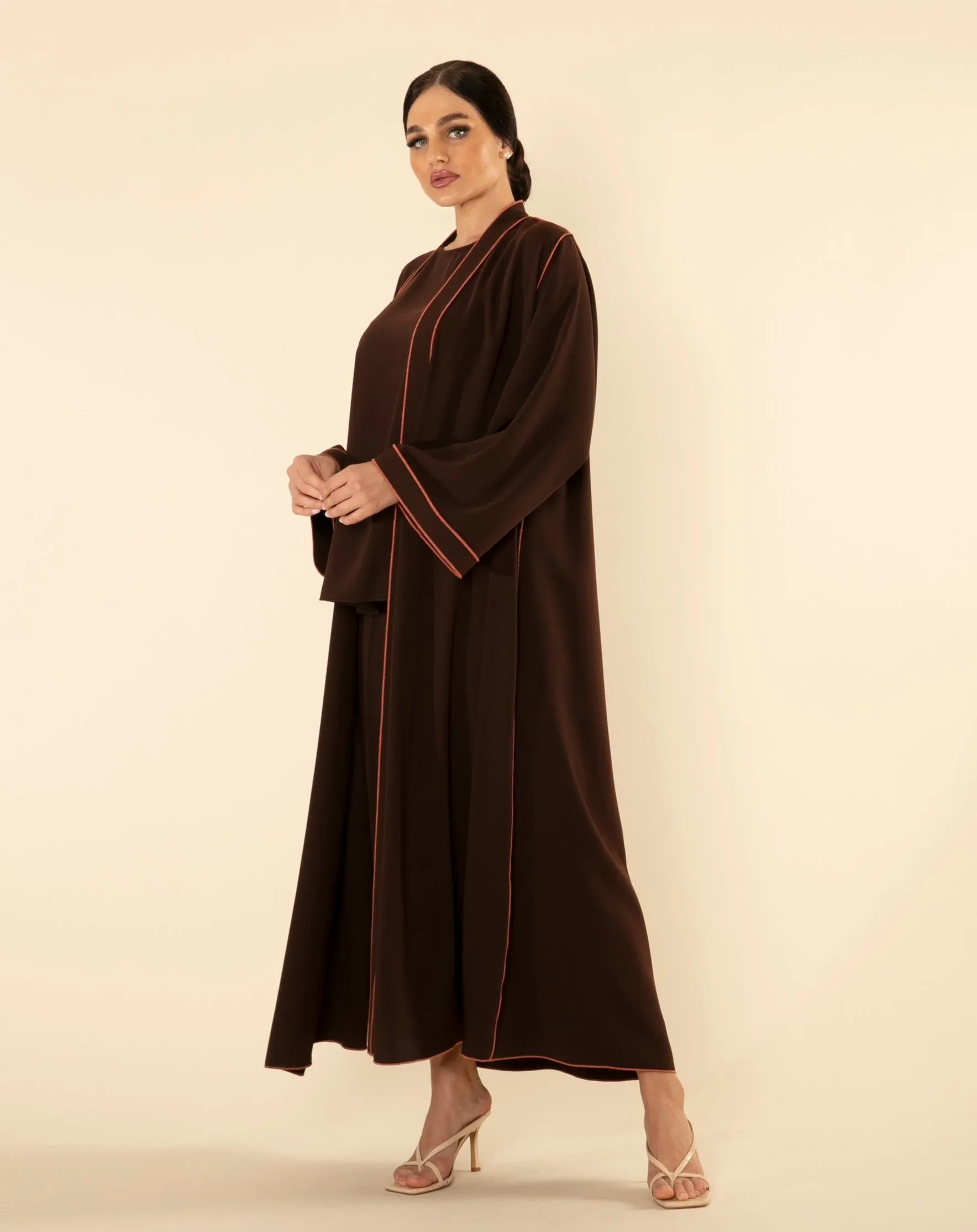 DARK BROWN CONTRAST ABAYA SET