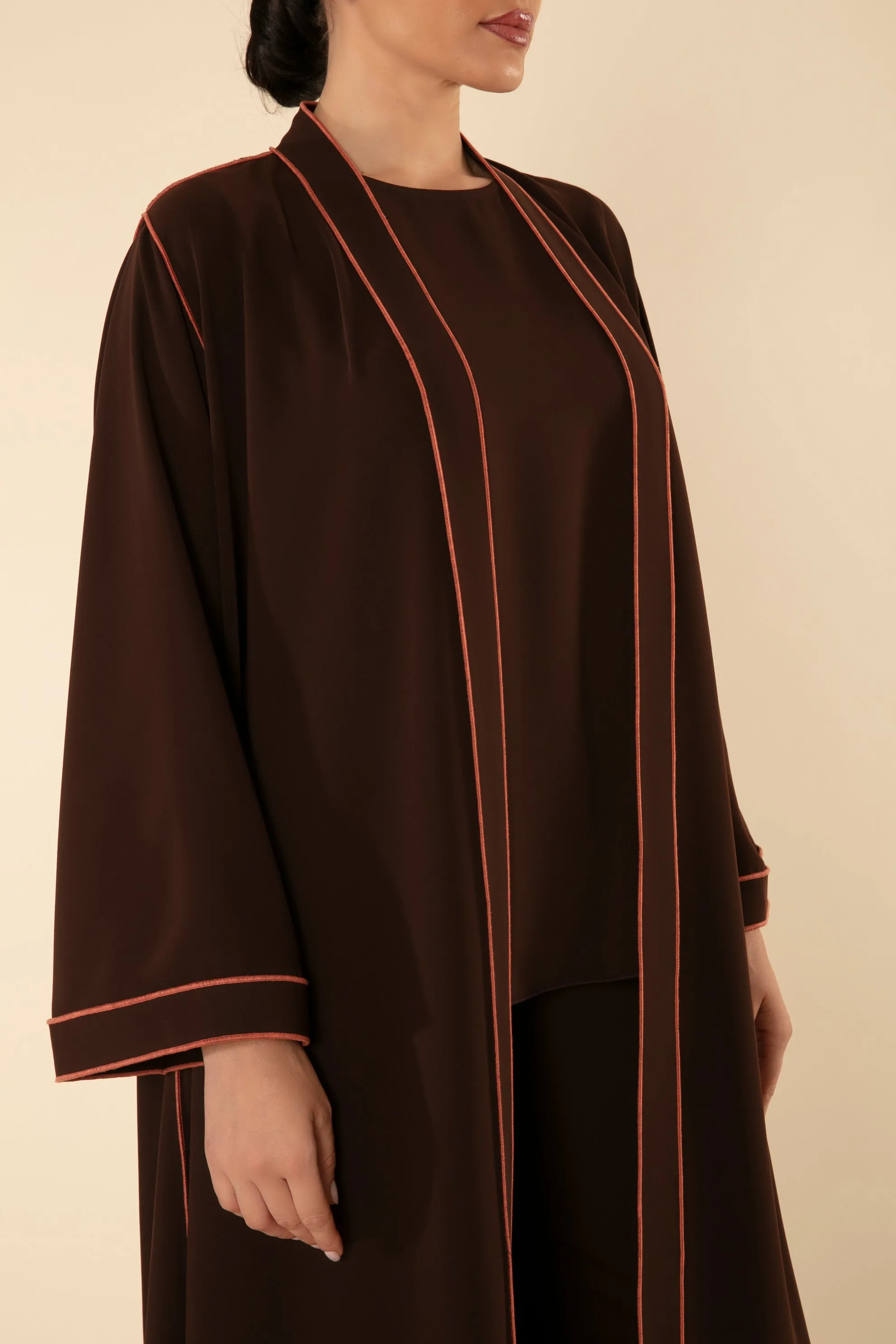 DARK BROWN CONTRAST ABAYA SET