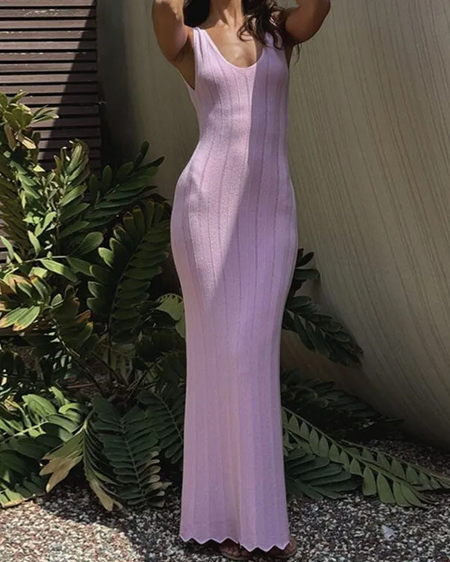 Deep V Neck Open-Back Floor Length Dress