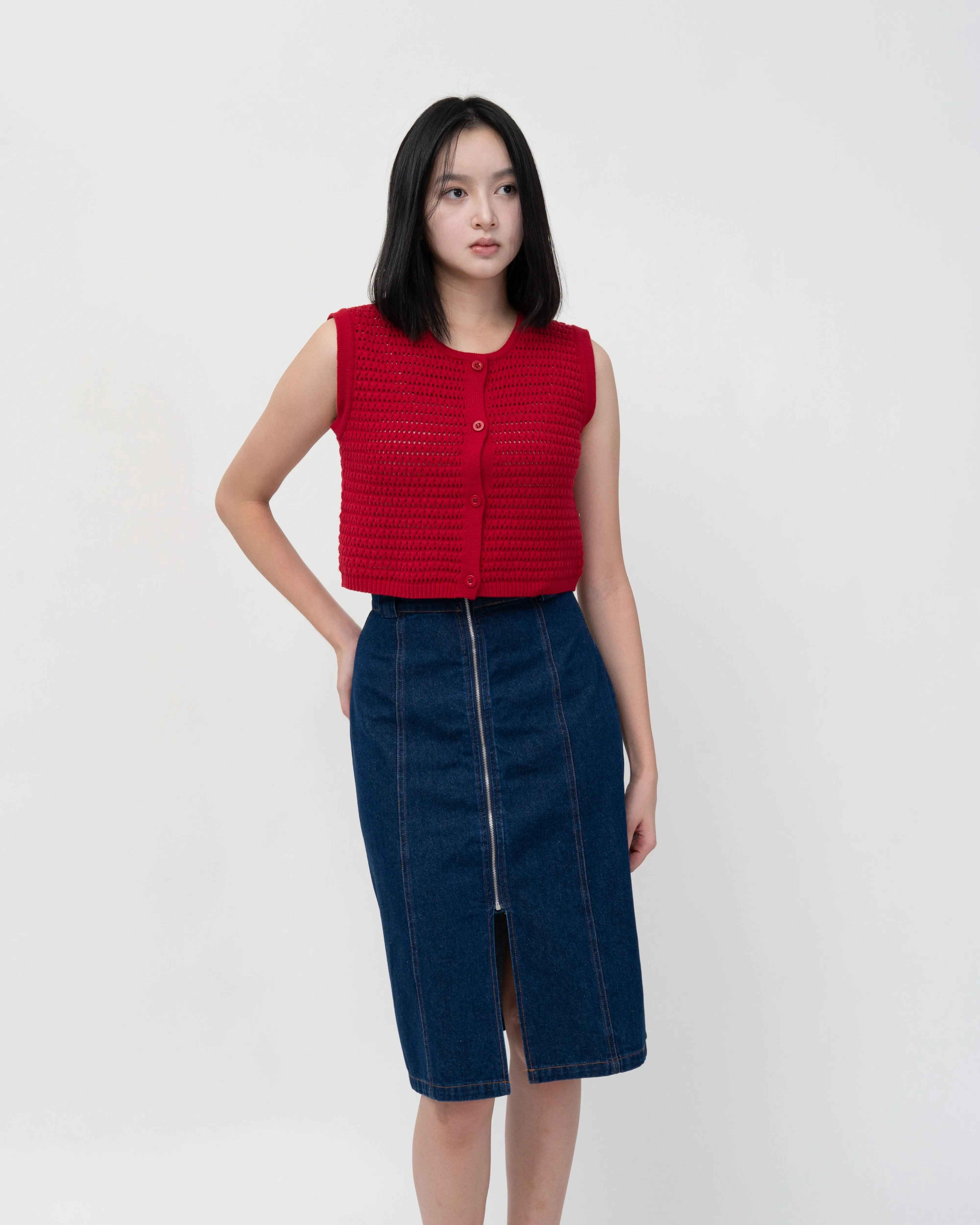 Eco Hollow Knit Top (Red)