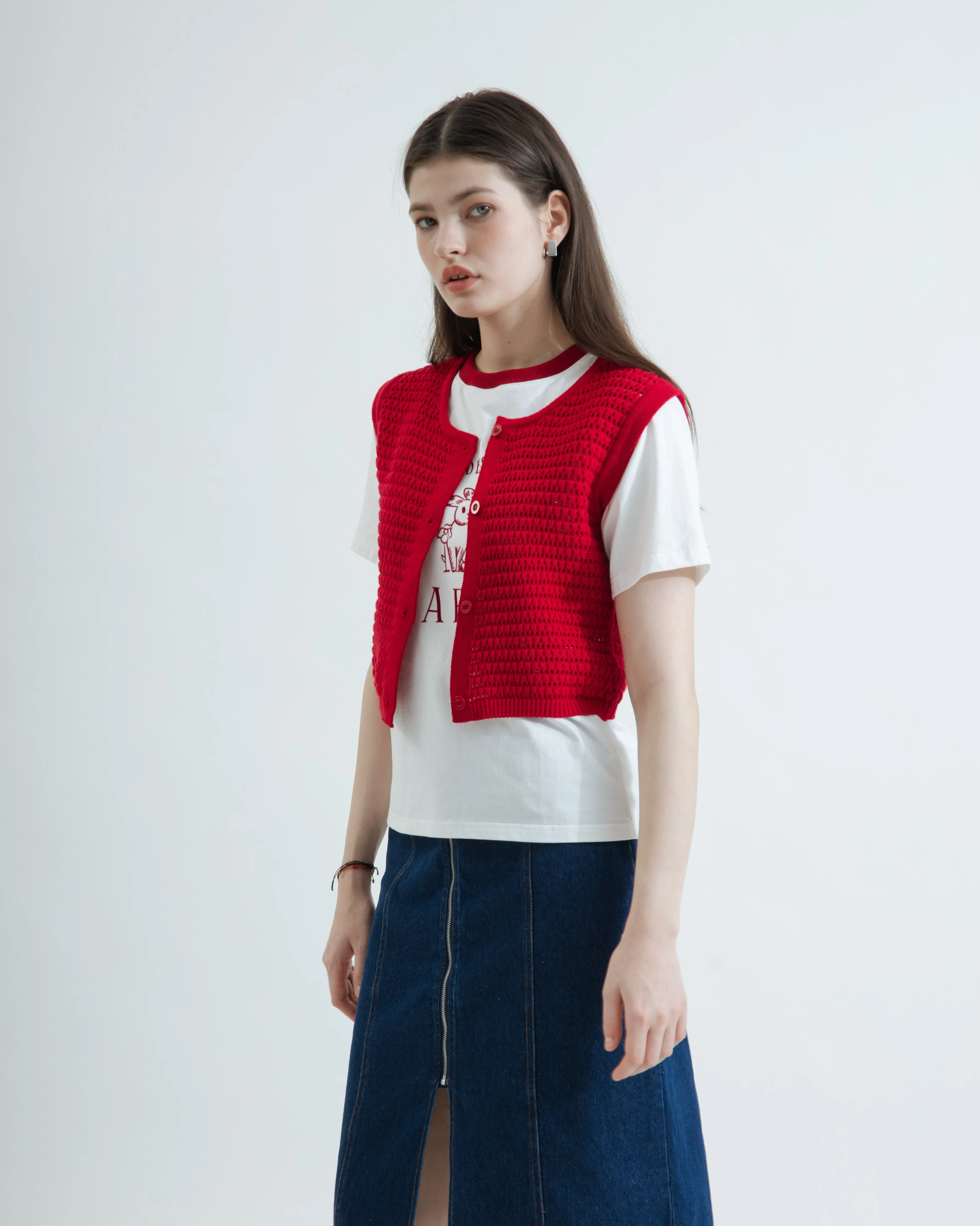 Eco Hollow Knit Top (Red)