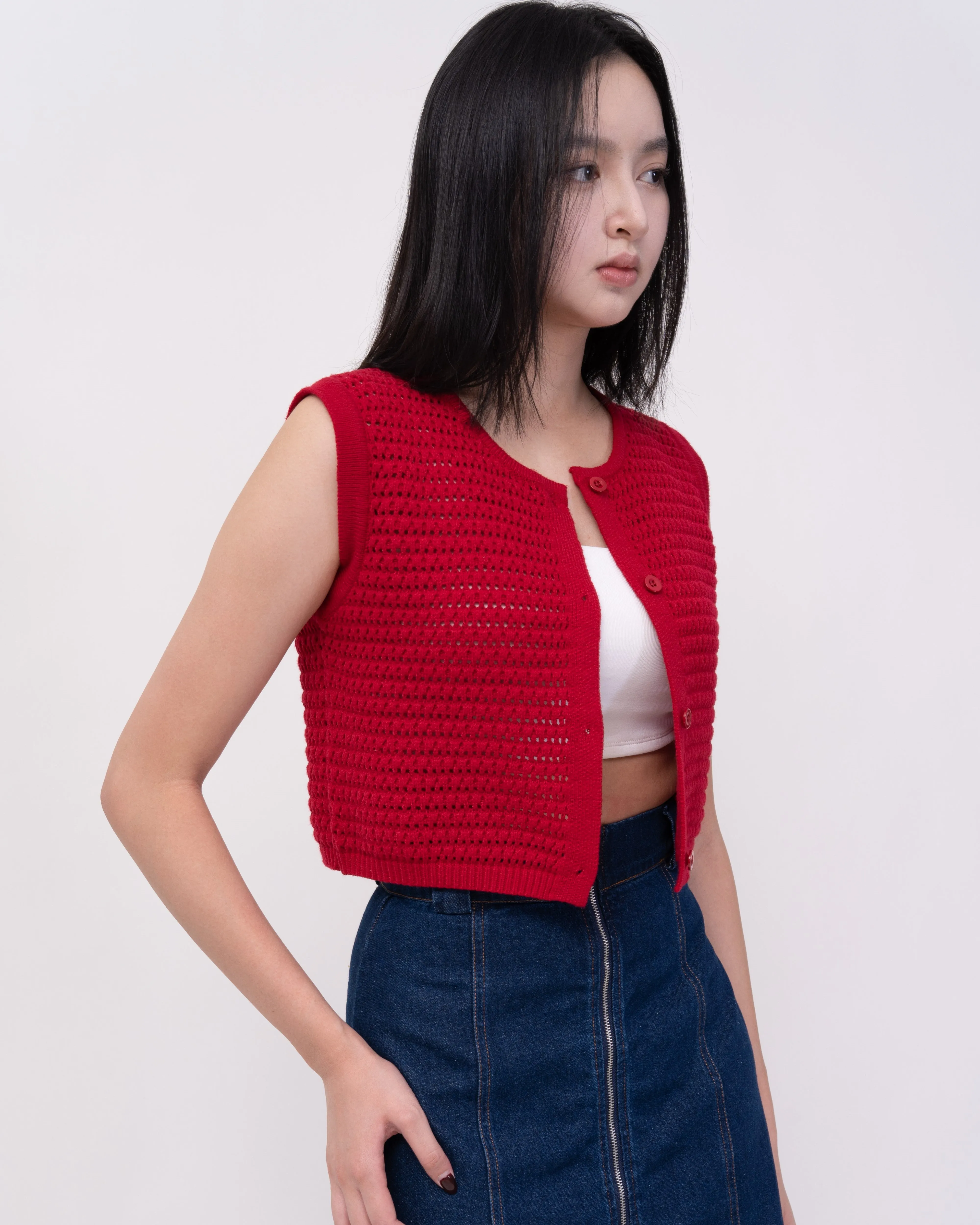 Eco Hollow Knit Top (Red)