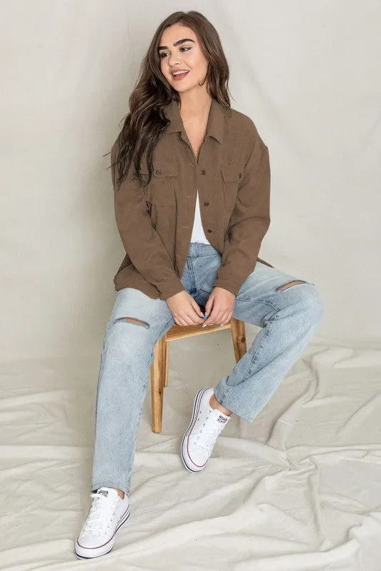 EG fashion Corduroy Boyfriend Oversized Jacket