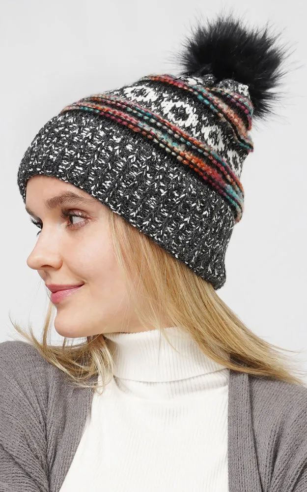 EHT10658 ETHIC PATTERN KNIT BEANIE W/POMPOM