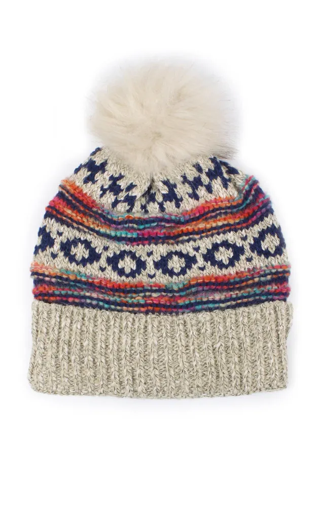 EHT10658 ETHIC PATTERN KNIT BEANIE W/POMPOM