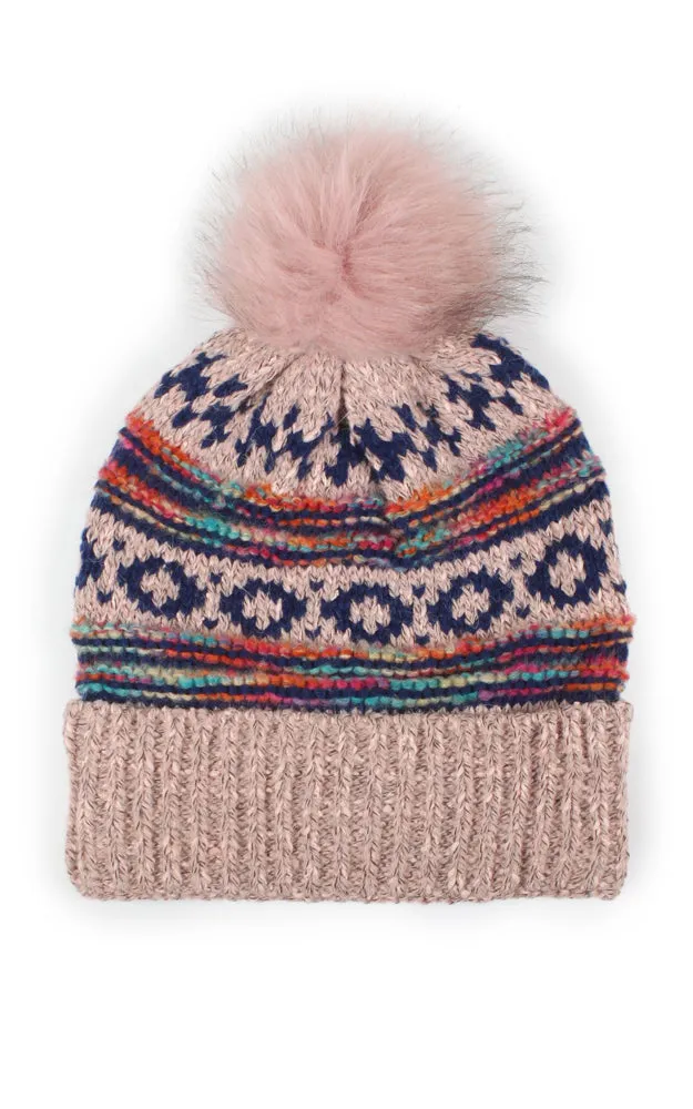 EHT10658 ETHIC PATTERN KNIT BEANIE W/POMPOM