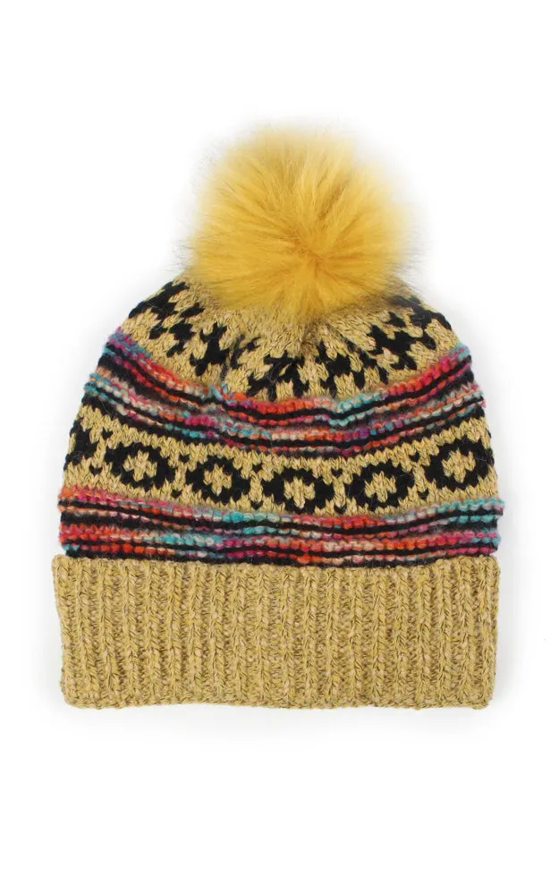 EHT10658 ETHIC PATTERN KNIT BEANIE W/POMPOM