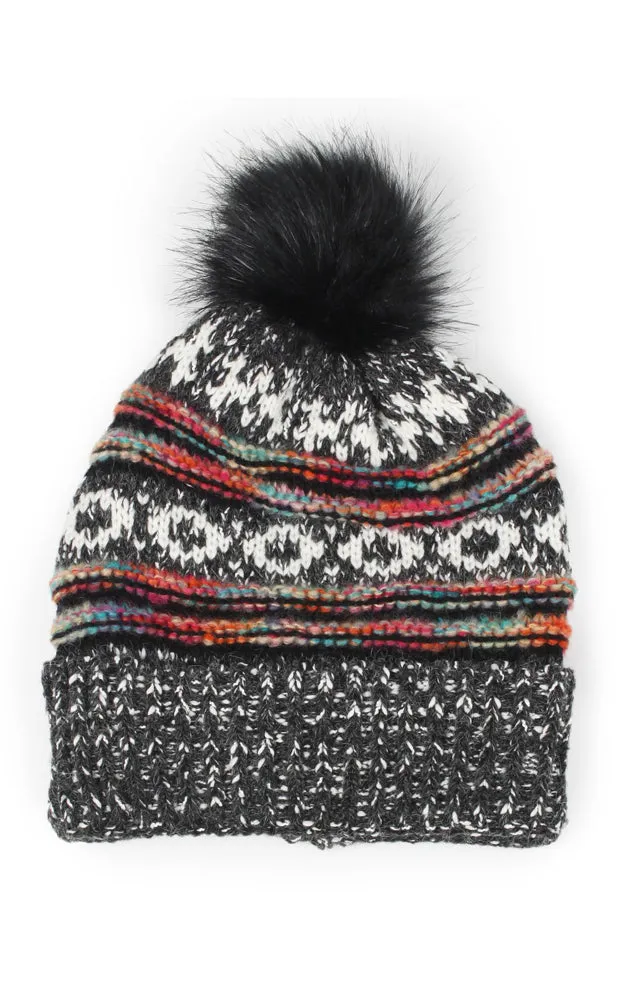EHT10658 ETHIC PATTERN KNIT BEANIE W/POMPOM
