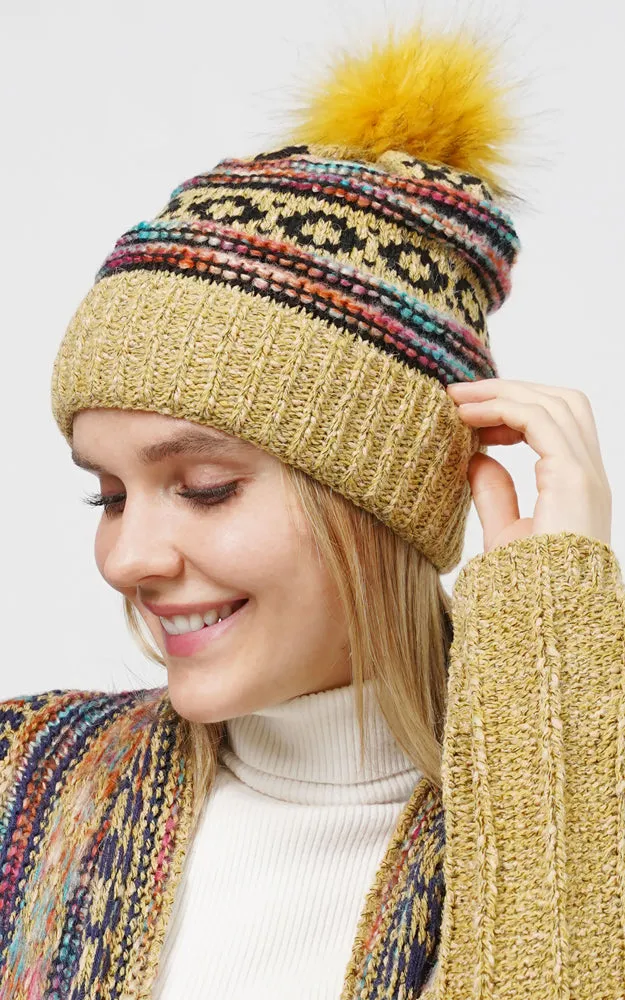 EHT10658 ETHIC PATTERN KNIT BEANIE W/POMPOM