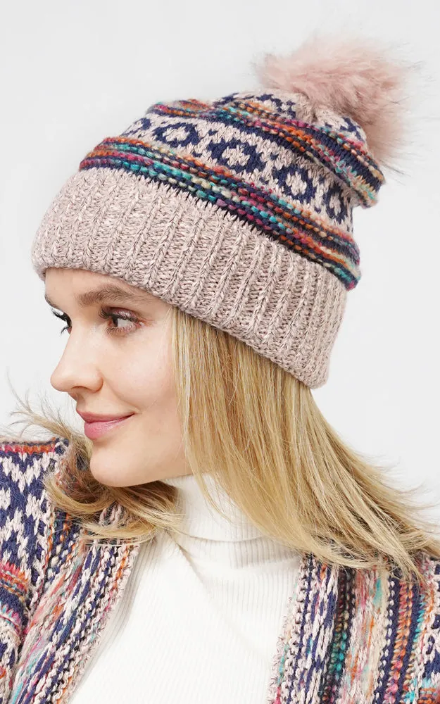 EHT10658 ETHIC PATTERN KNIT BEANIE W/POMPOM