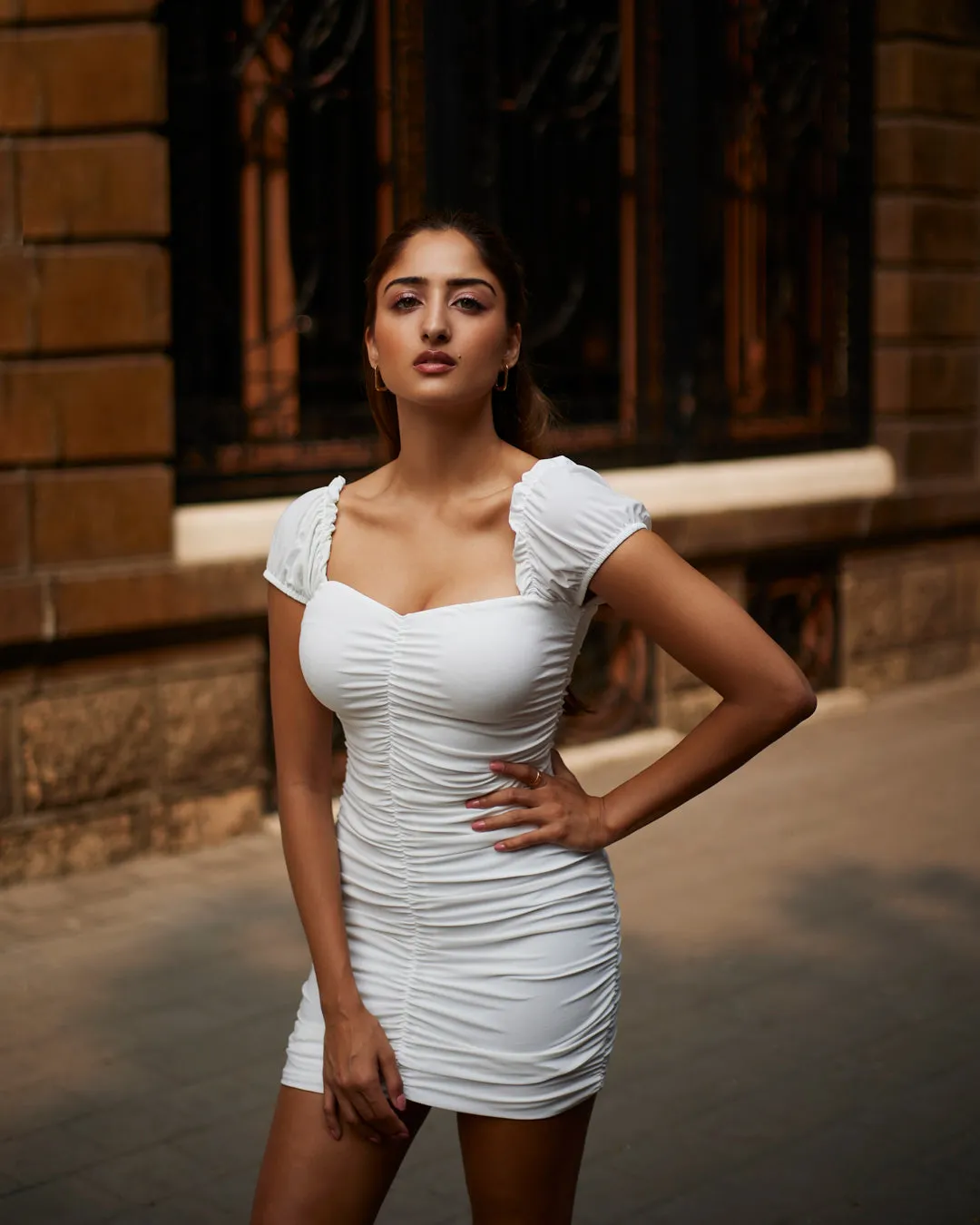 Ethereal White Short Sleeve Pleated Mini Dress