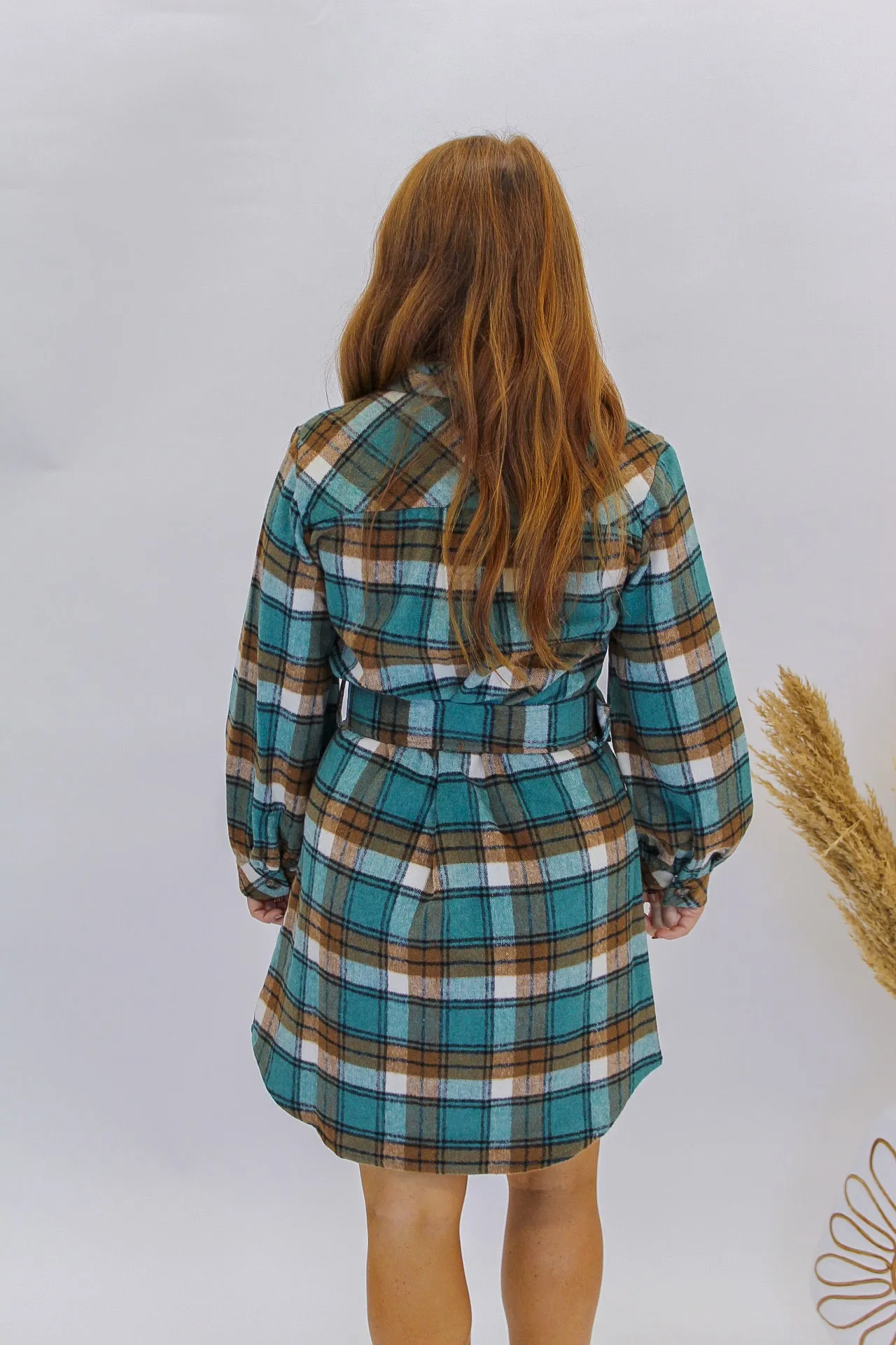 Get The Look Plaid Sweater Dress- Teal