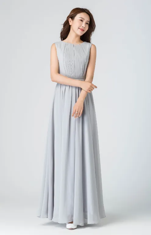 gray chiffon dress, sleeveless dress, pleated dress, fit and flare dress, summer dress 1914#