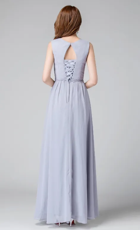 gray chiffon dress, sleeveless dress, pleated dress, fit and flare dress, summer dress 1914#