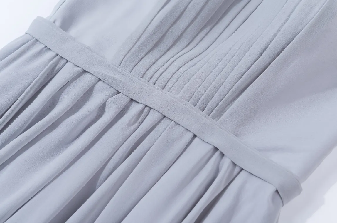 gray chiffon dress, sleeveless dress, pleated dress, fit and flare dress, summer dress 1914#