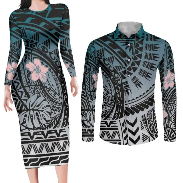 Green Bodycon Dress and Shirt Matching Couples Outfits