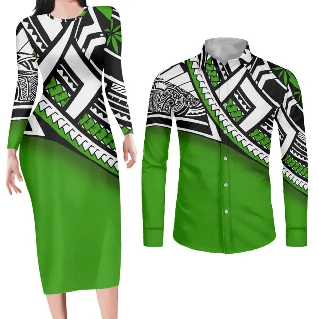 Green Bodycon Dress and Shirt Matching Couples Outfits
