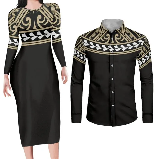 Green Bodycon Dress and Shirt Matching Couples Outfits
