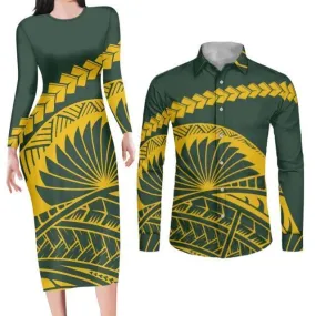 Green Bodycon Dress and Shirt Matching Couples Outfits