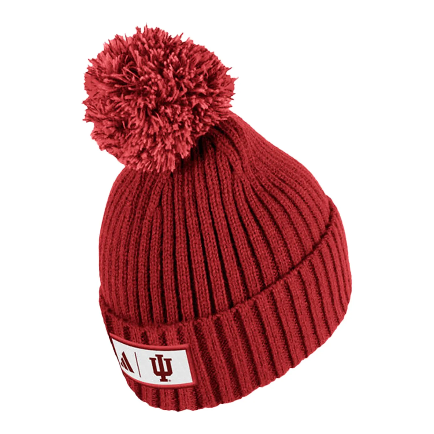 Indiana Hoosiers Adidas Rib Cuff Pom Crimson Knit Hat