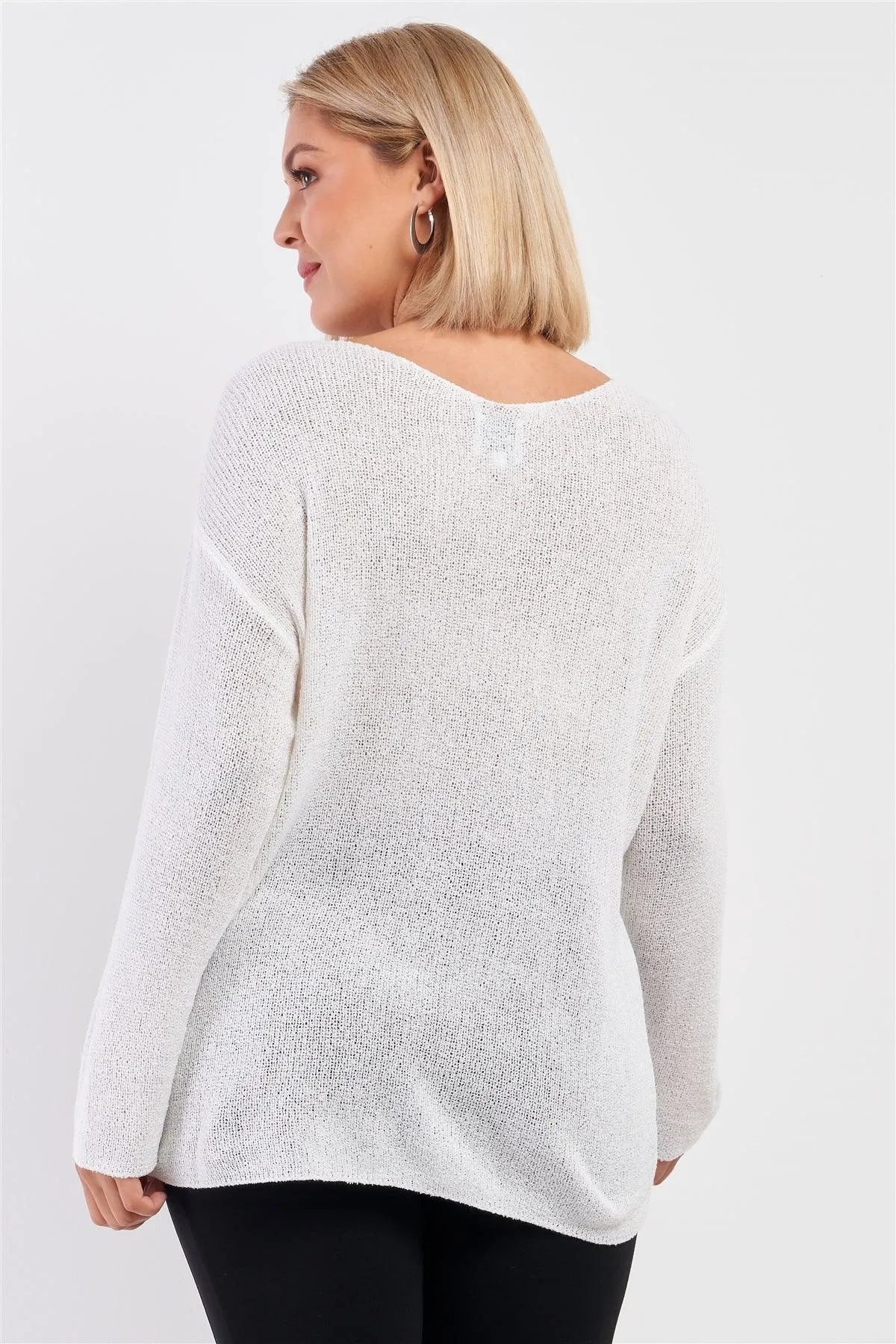 Junior Plus Ivory "Free As A Bird" Logo Knit Sweater /4-2
