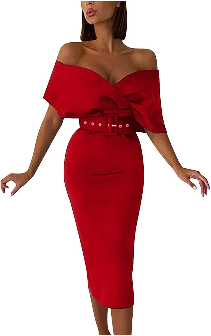 Kimberly Belted Dress: Red