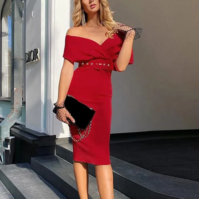 Kimberly Belted Dress: Red