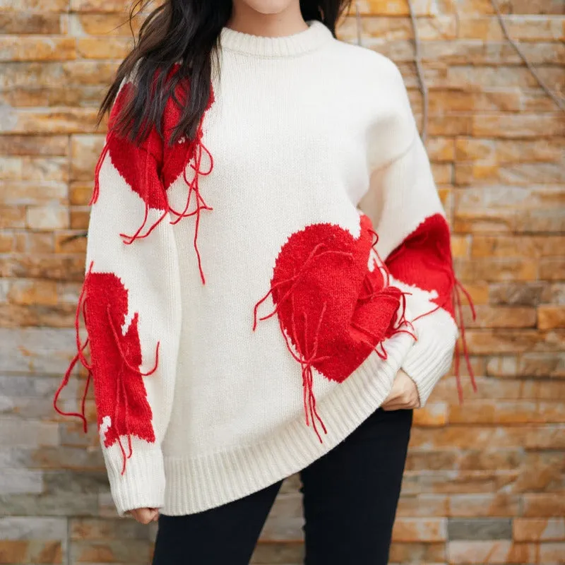 Knitted Heart Pullover Oversize Sweater