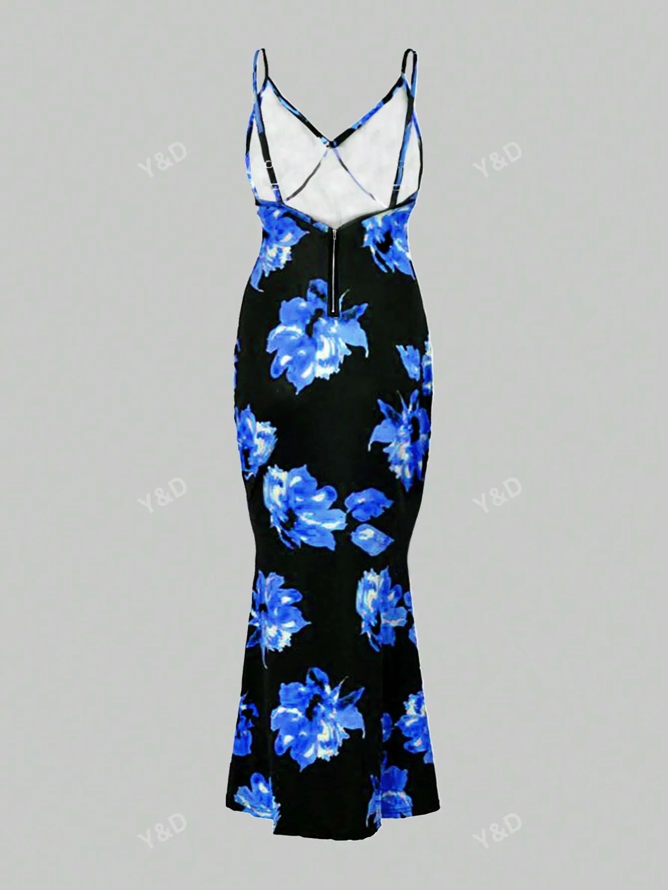 Ladies' New Fashion Stretchy Backless V-Neck Spaghetti Strap Floral Bodycon Dress